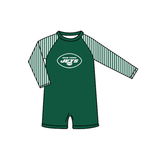 Preorder moq 5 Baby Boys Green Stripe Long Sleeve New York Jets Team Swimsuits