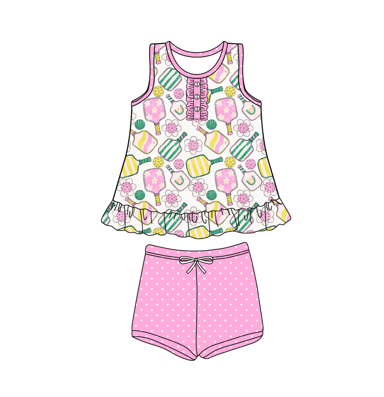 Preorder (moq 5)Baby Girls Sports Flowers Ruffle Tunic Shorts Clothes Sets