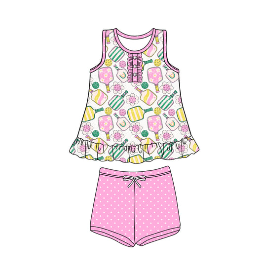 Preorder (moq 5)Baby Girls Sports Flowers Ruffle Tunic Shorts Clothes Sets