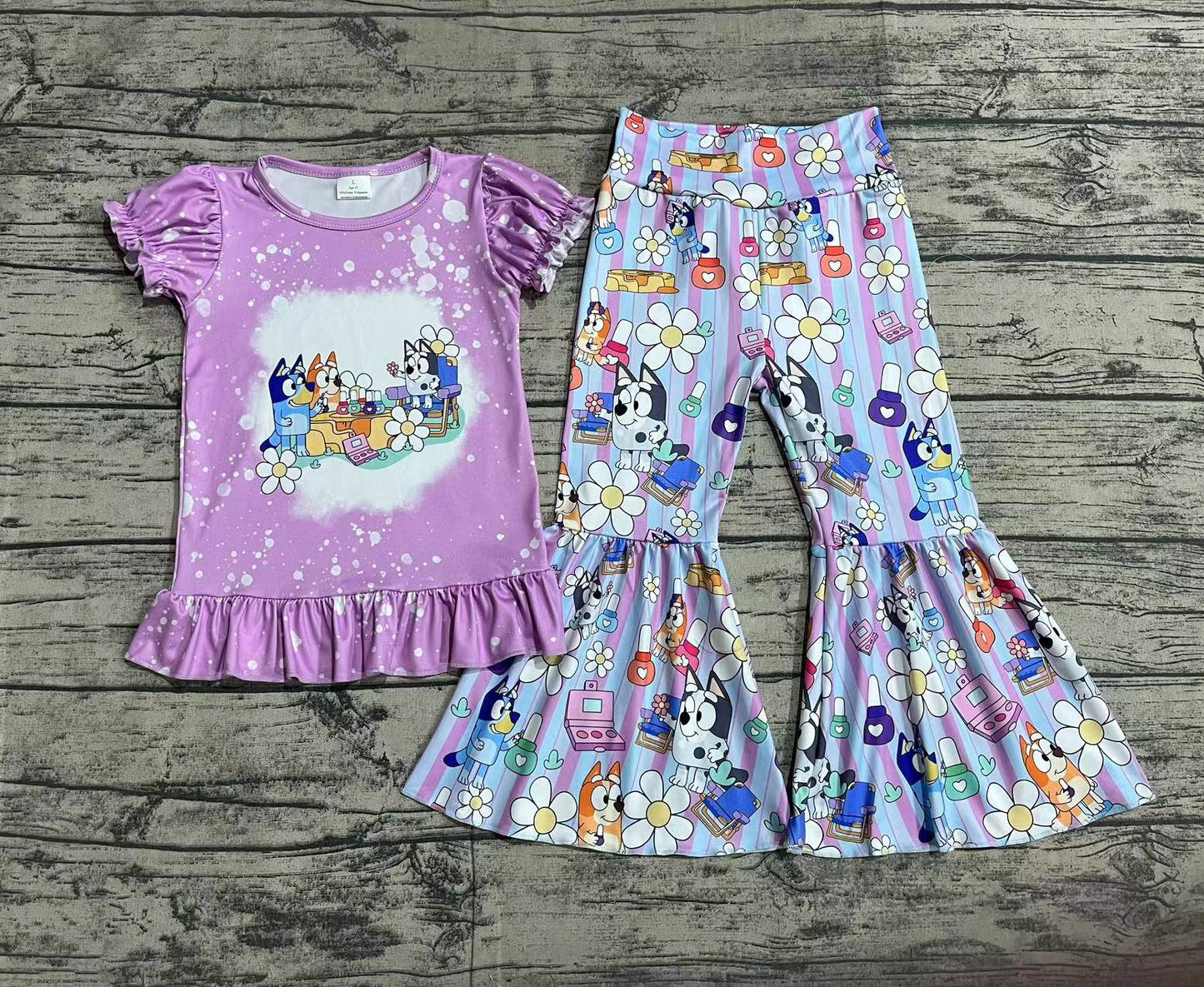 Baby Girls Lavender Family Dog Shirts Tops Bell Pants Clothes Sets