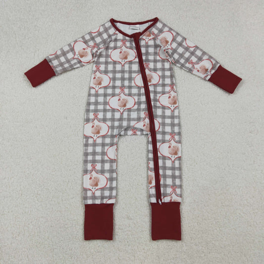 Baby Boys Turkey Checked Thanksgiving Zipper Footie Rompers