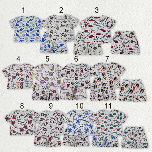 Sibling Baby Girls Bows Team Top Pockets Short Scallop Clothes Sets