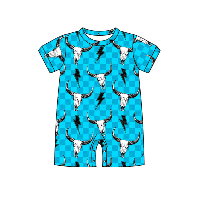 Baby Infant Boys Western Checkered Cows Summer Rompers preorder(moq 5)