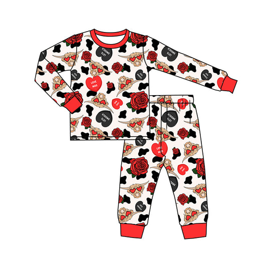 Baby Kids Valentines Highland Cow Top Pants Pajamas Girls Clothing Sets preorder(MOQ 5)