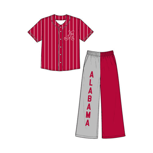 Preorder (moq 5)Baby Girls Red Stripe Button A Top Flare Pants Team Clothes Sets