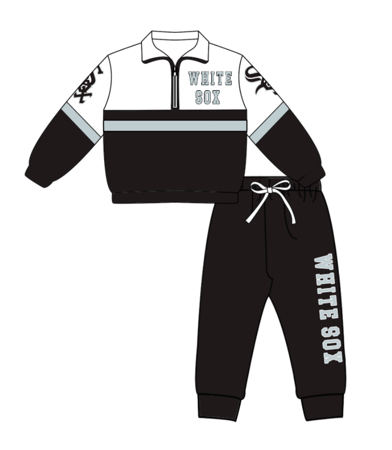 Preorder (moq 5)Baby Boys White Sox Zipper Pullover Jogger Pants Team Clothes Set