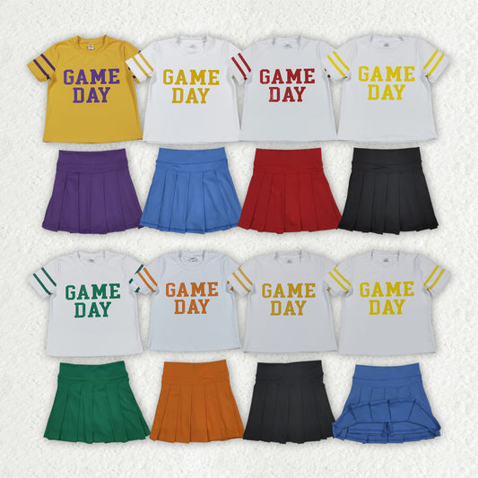 Sibling Baby Girls Game Day Tee Shirts Tops Pleated Skirts Short Yoga Active Team Clothes Sets