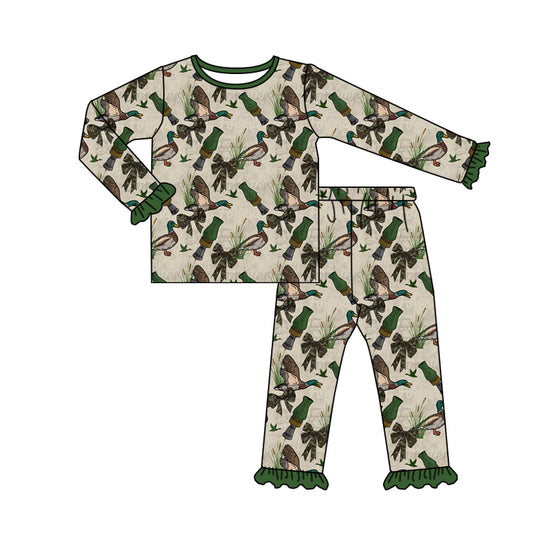 Baby Girls Fall Ducks Hunting Top Pants Pajamas Clothes Sets preorder(MOQ 5)