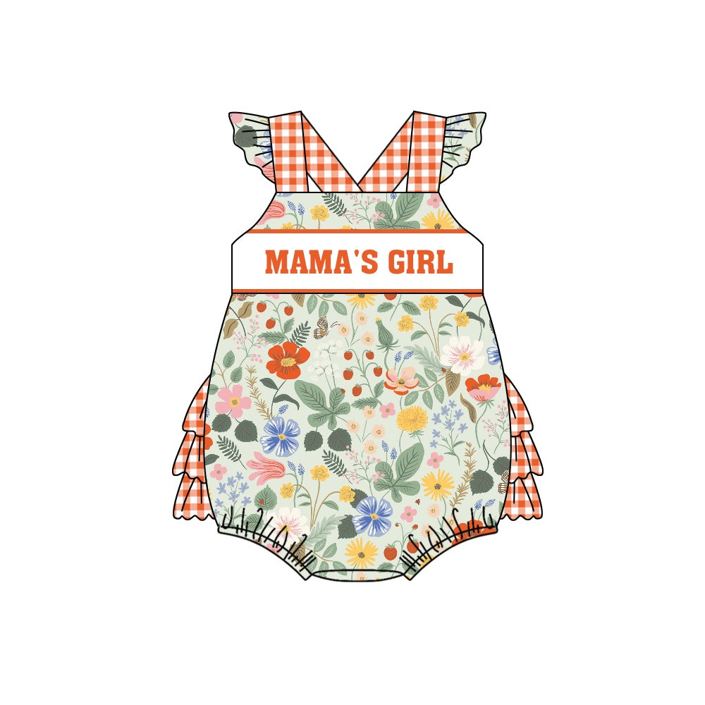 Baby Girls Mama's Girl Orange Floral Ruffle Rompers preorder(moq 5)