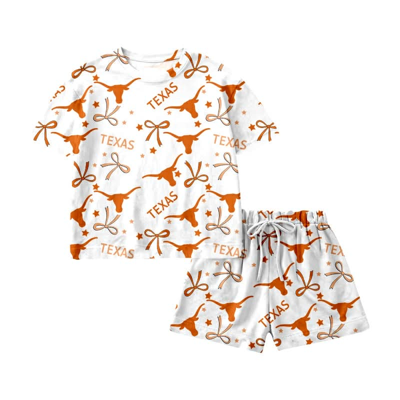 Preorder (moq 5)Baby Kids Texas Longhorn Top Short Team Clothes Sets