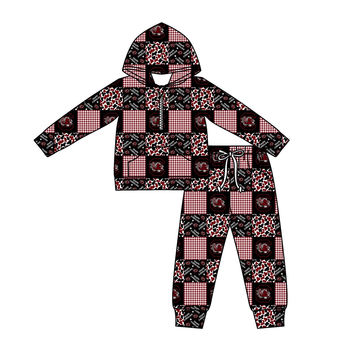 Preorder (moq 5)Baby Boys Camo C Bulls Checked Zipper Pockets Hoodies Pants Team Clothes Sets