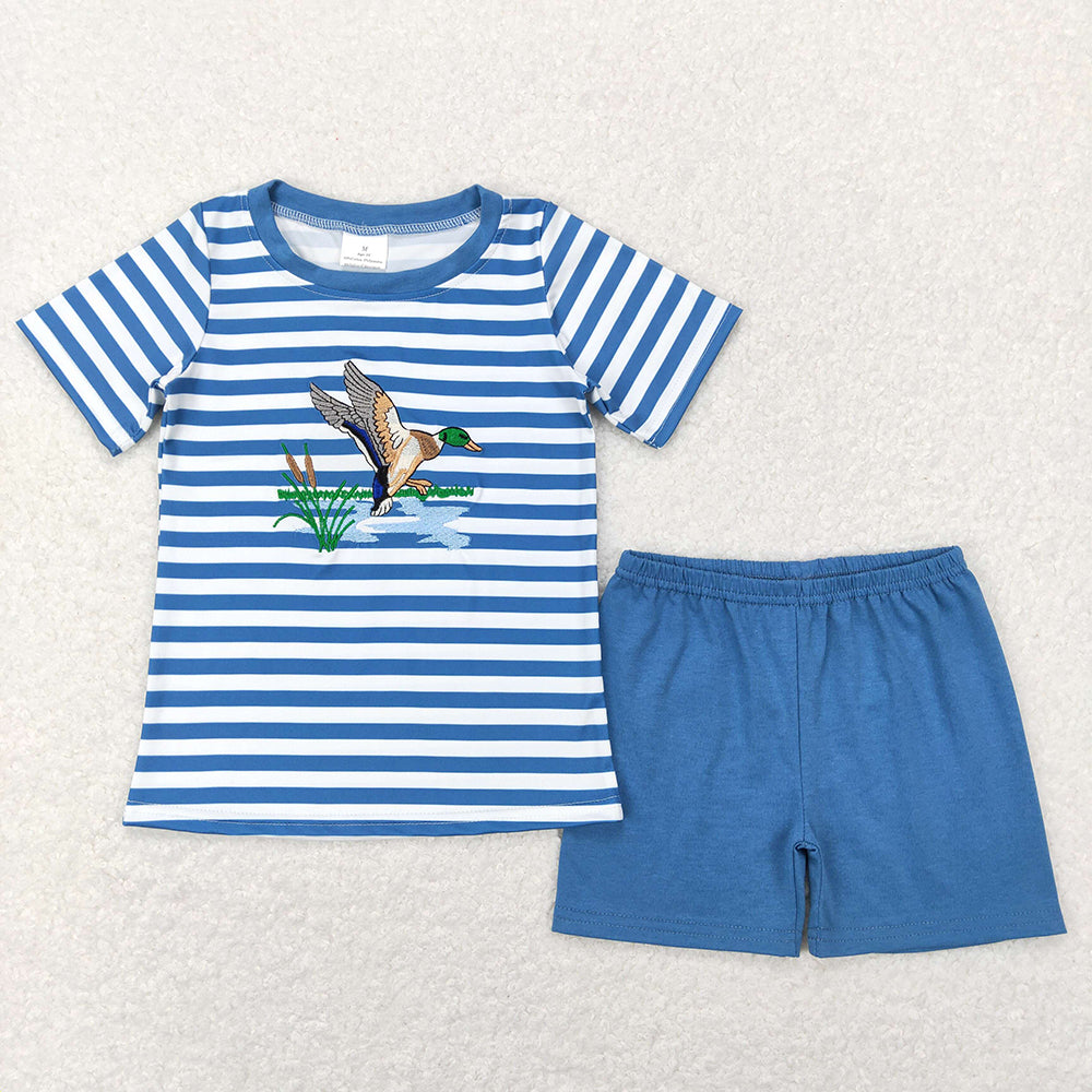 Baby Boys Blue Stripes Duck Tee Shirts Tops Shorts Clothing Sets