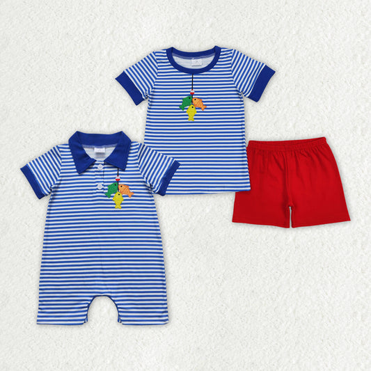 Baby Boys Fishing Blue Stripes Sibling Brother Summer Clothes Sets
