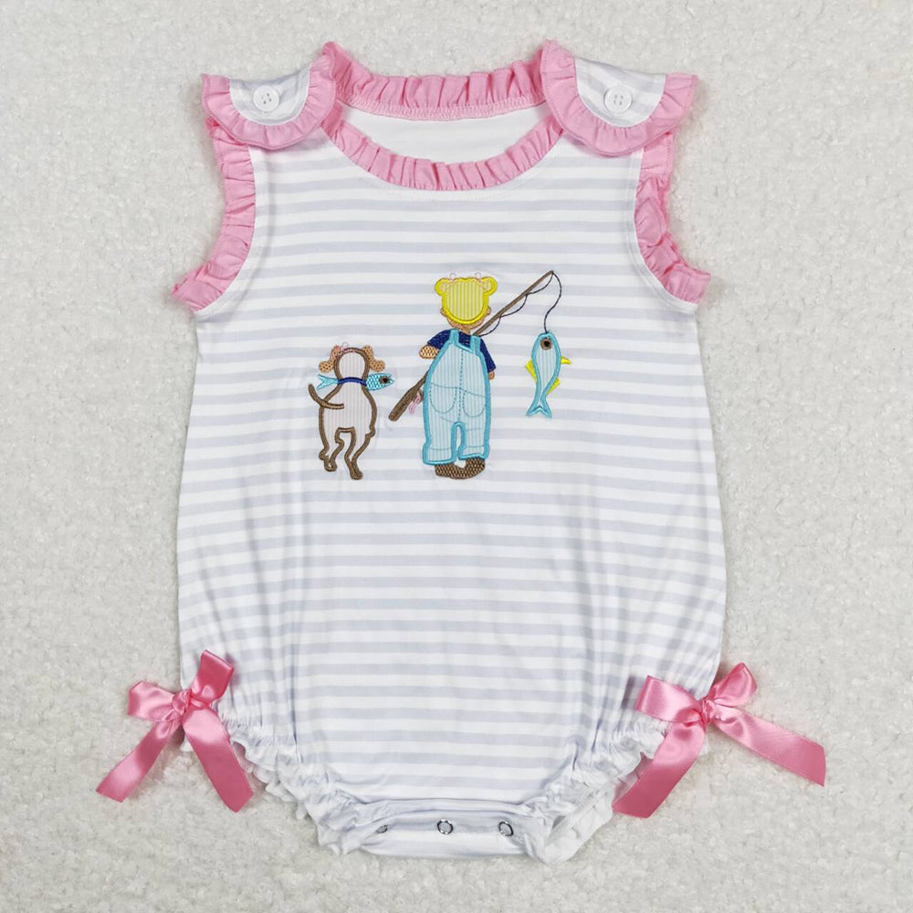 Baby Infant Girls Cute Fishing Dog Summer Sleeveless Rompers