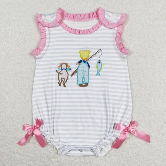 Baby Infant Girls Cute Fishing Dog Summer Sleeveless Rompers
