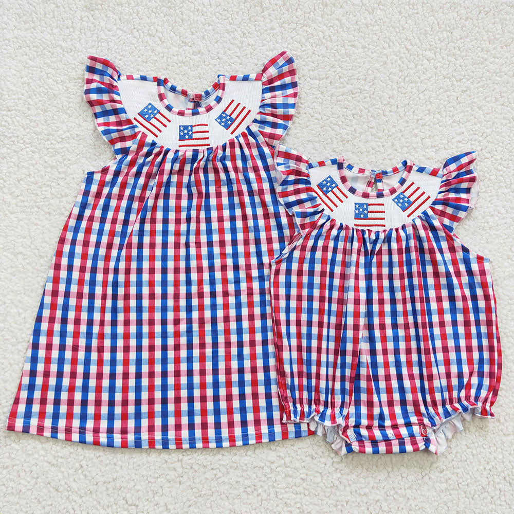 Baby Girls 4th Of July Smocked Gingham Dresses Rompers