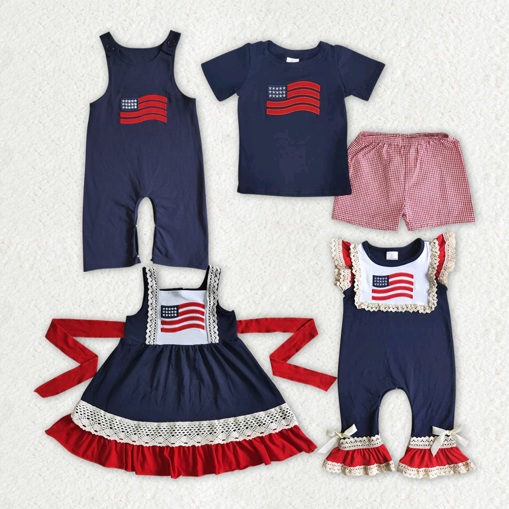 Sibling Baby Girls Boys Fourth of July Rompers Dresses Sets
