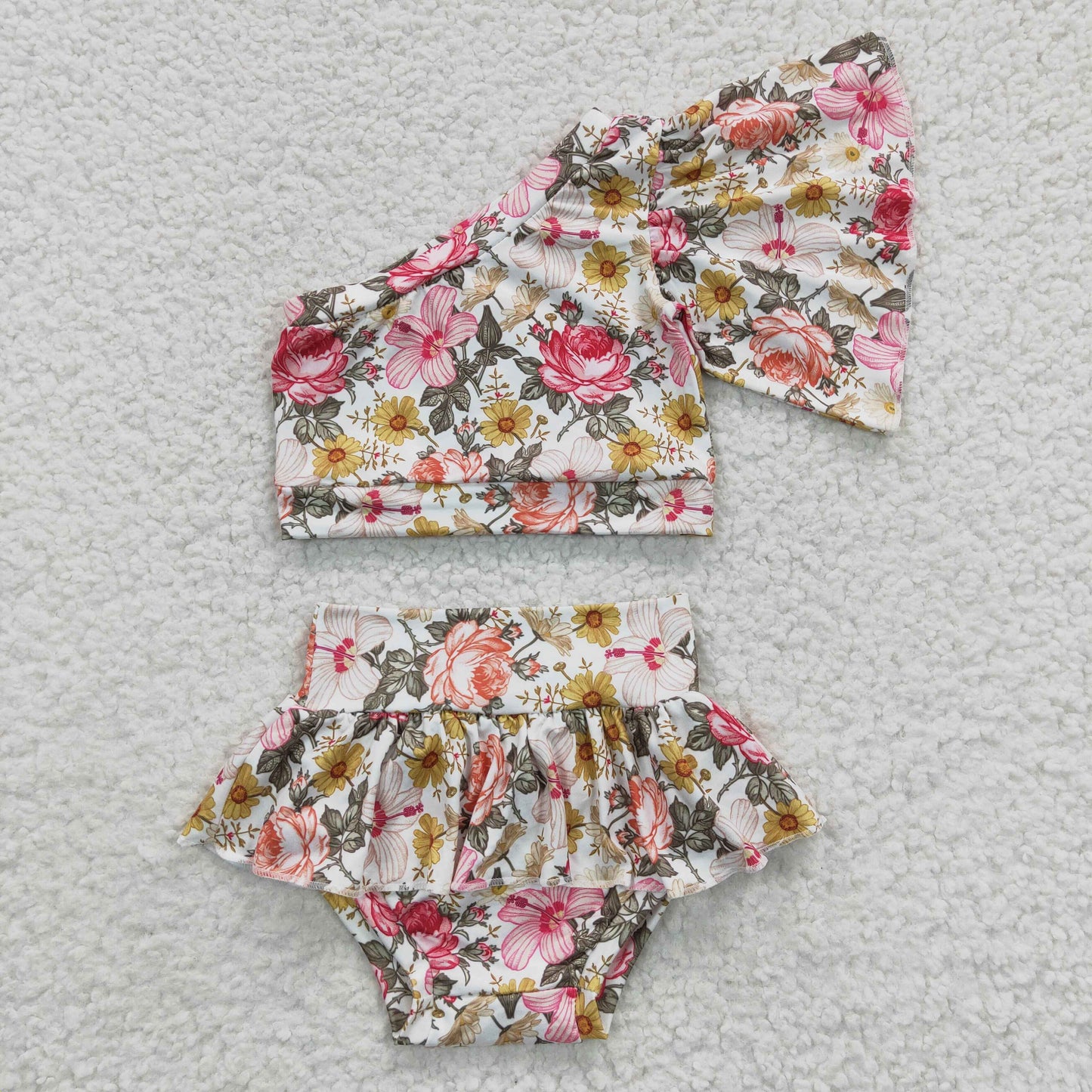 Baby Girls Flowers One Shoulder Bummie Sets