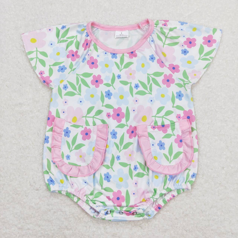 Baby Infant Girls Pink Flowers Flutter Sleeve Rompers