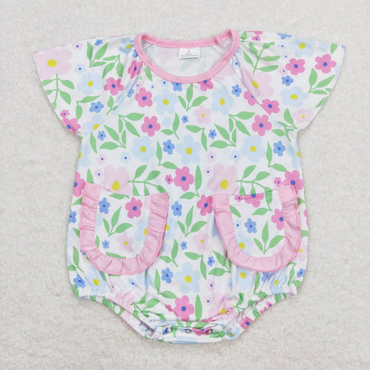 Baby Infant Girls Pink Flowers Flutter Sleeve Rompers