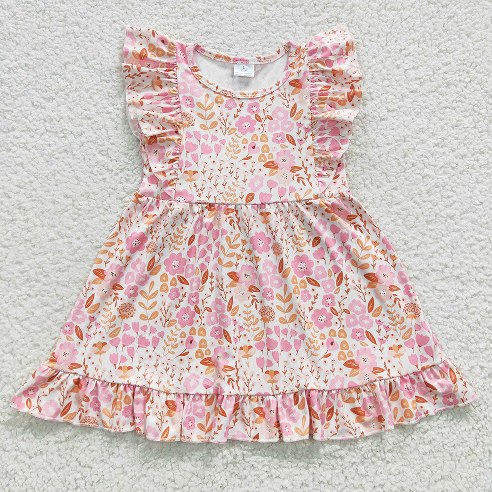 Baby Girls Pink Flowers Ruffle Knee Length Dresses