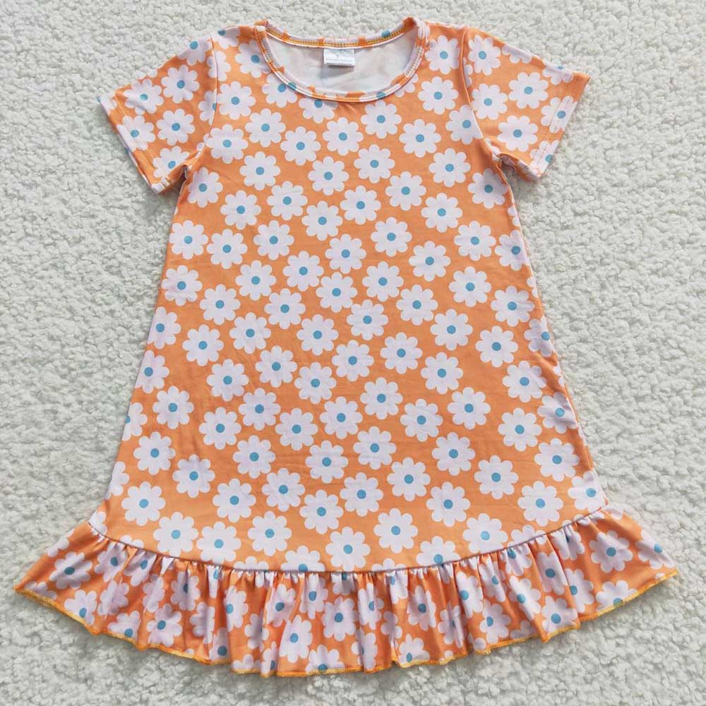 Baby Girls Flowers Short Sleeve Knee Length Dresses