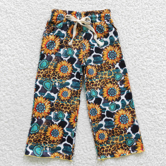 Baby Girls Turquoise Sunflowers Elastic Bottom Pants