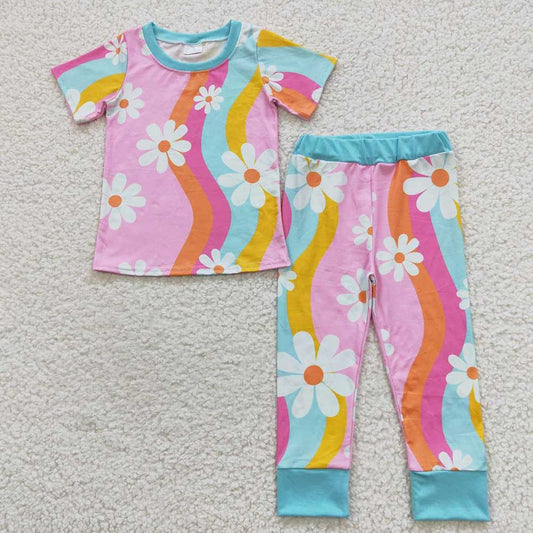 Baby Girls Pink Flowers Pajamas Clothes Sets