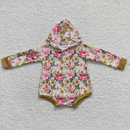 Baby Girls Flowers Hooded Fall Rompers