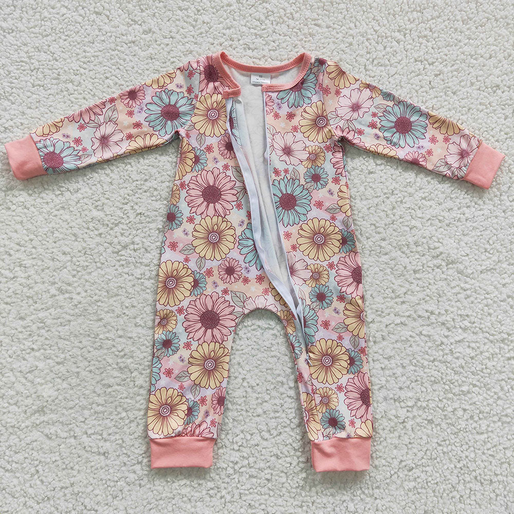 Baby Kids Flowers Zip Rompers