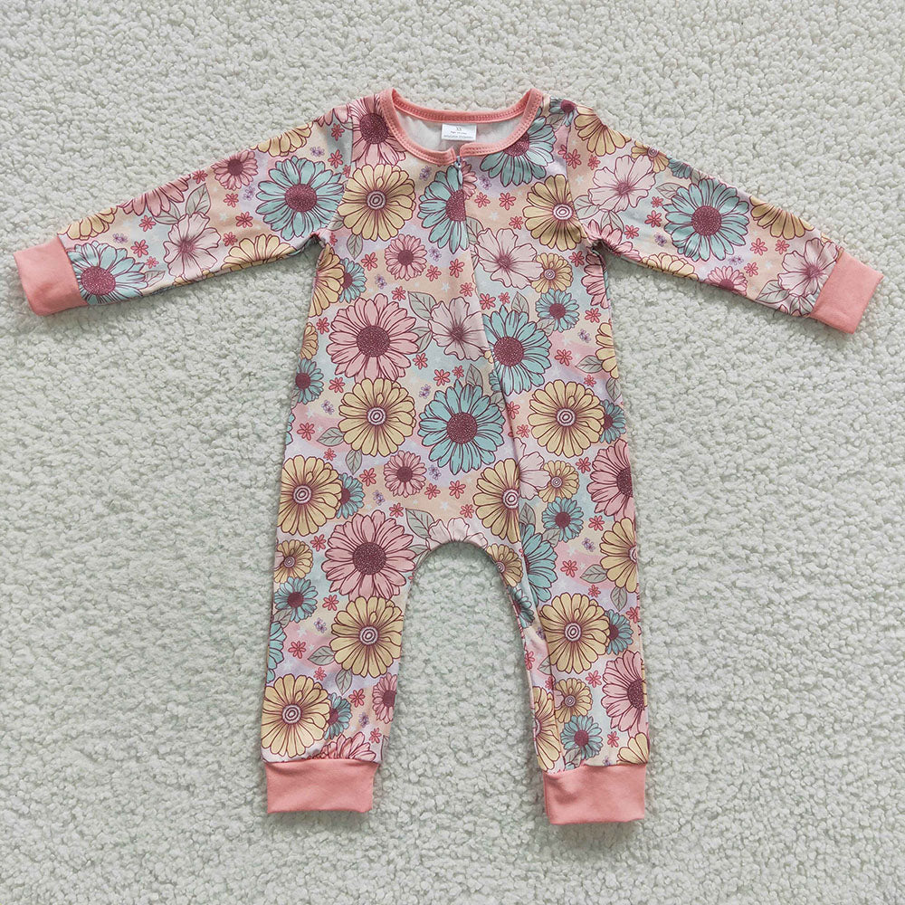 Baby Kids Flowers Zip Rompers