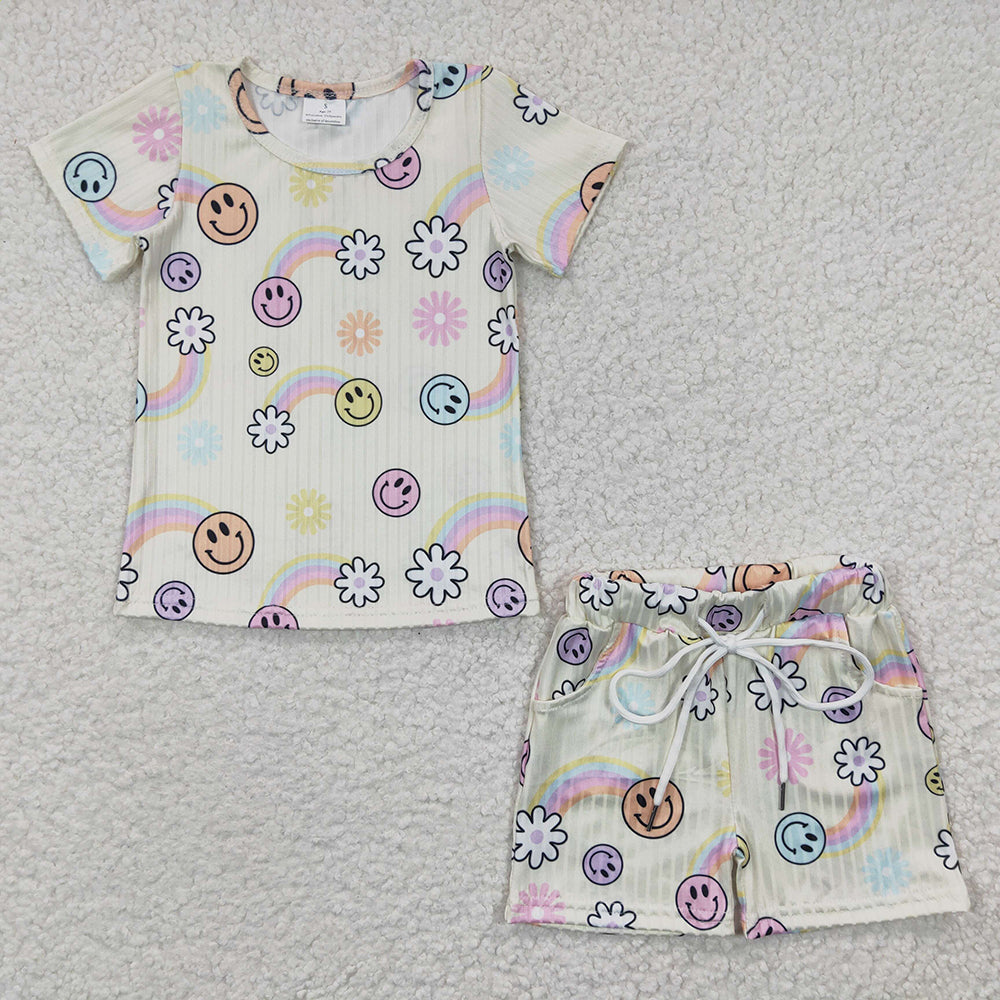 Baby Girls Flowers Short Sleeve Tee Shirts Summer Shorts Pajamas Clothes Sets