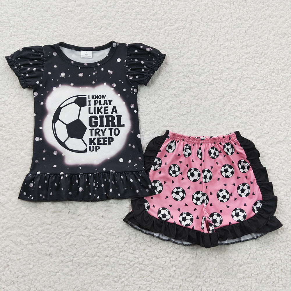 Baby Girls Pink Football Soccer Summer Shorts Sets