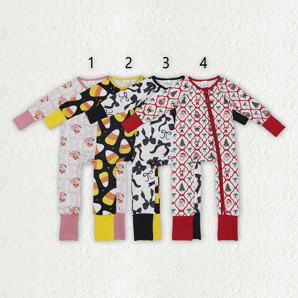 Sibling Boys Baby Girls Holiday Zipper Footie Rompers