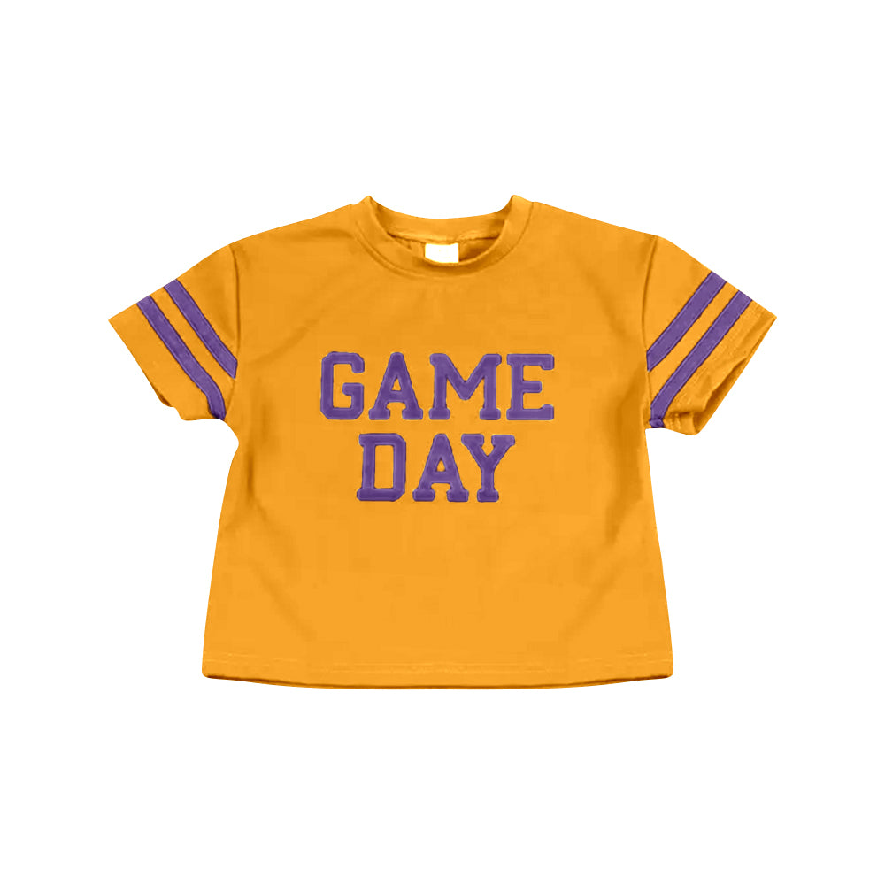 Preorder (moq 5)Baby Girls Mustard Game Day Team Cheer Short Sleeve Sports Shirts Tops