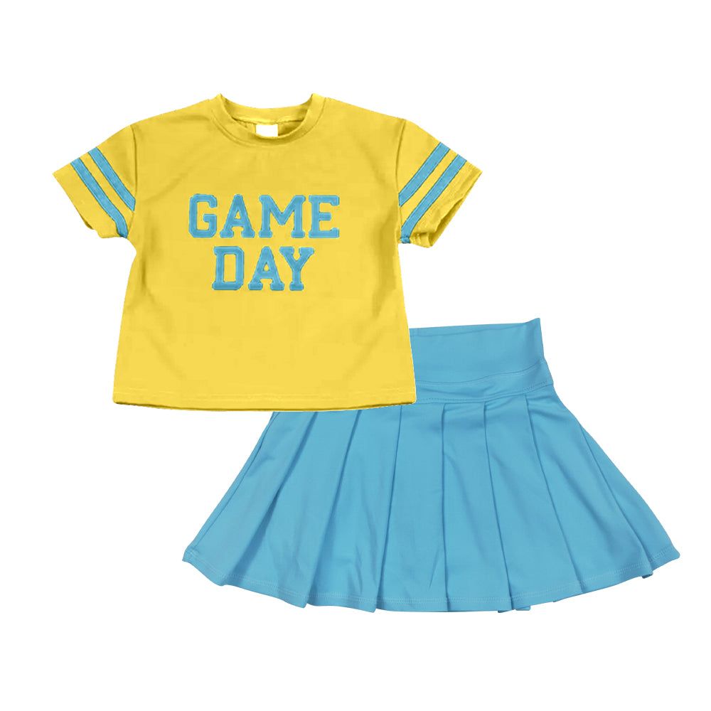 Preorder (moq 5)Baby Girls Yellow Game Day Cheer Team Top Yoga Skort Shorts Clothes Sets