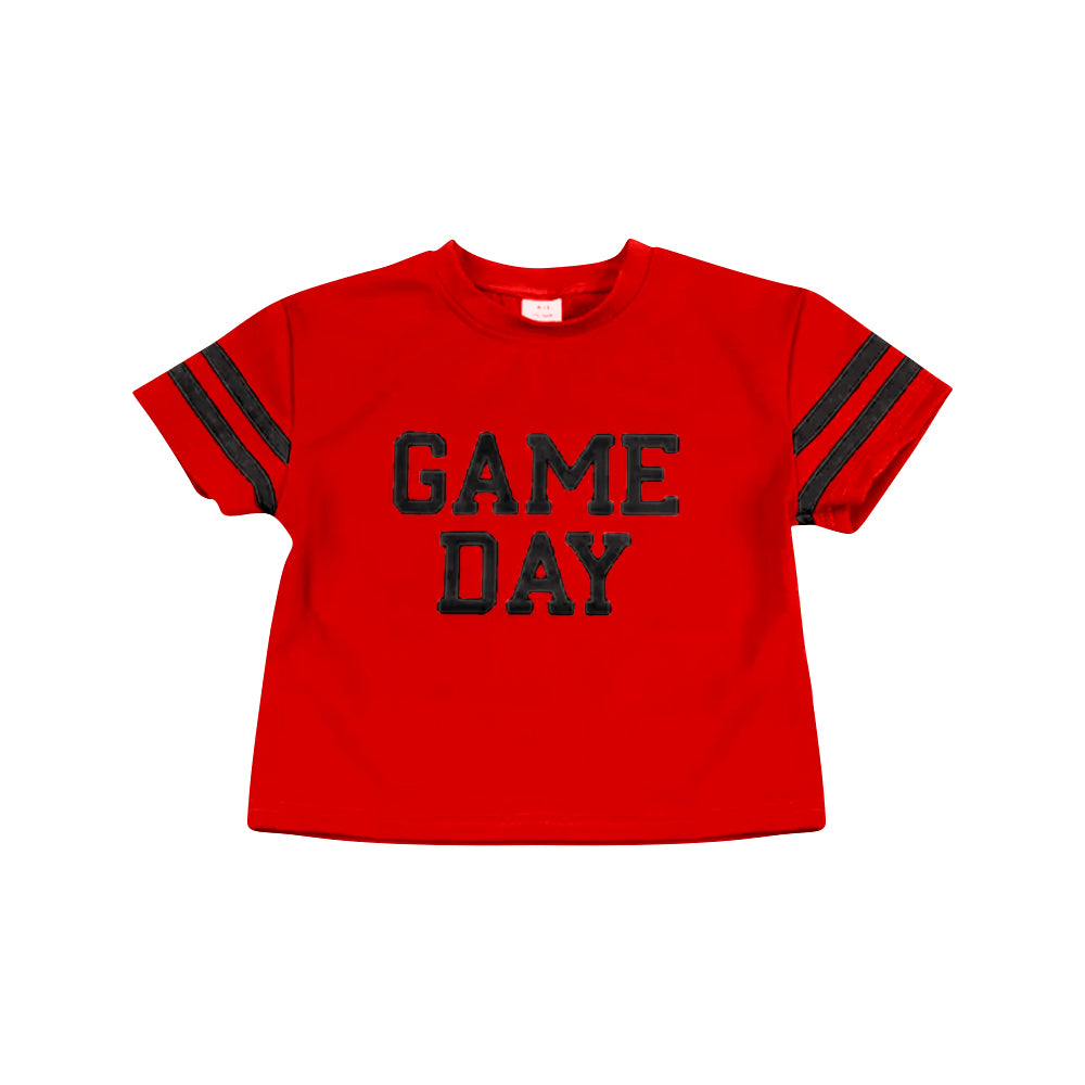 Preorder (moq 5)Baby Girls Red Game Day Team Cheer Short Sleeve Sports Shirts Tops