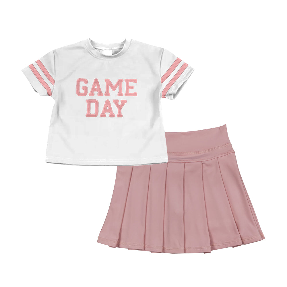 Preorder (moq 5)Baby Girls Pink Game Day Cheer Team Top Yoga Skort Shorts Clothes Sets