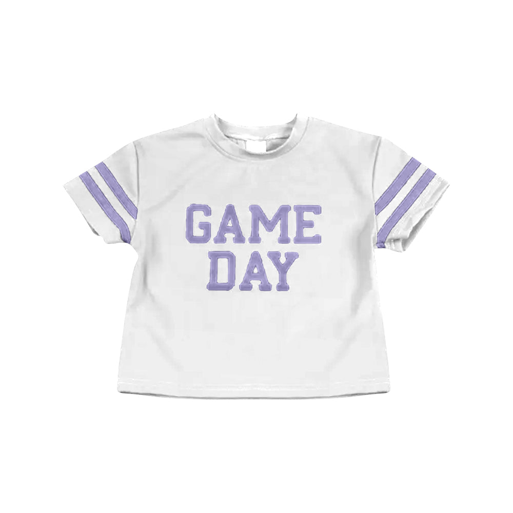 Preorder (moq 5)Baby Girls Lavender Game Day Team Cheer Short Sleeve Sports Shirts Tops