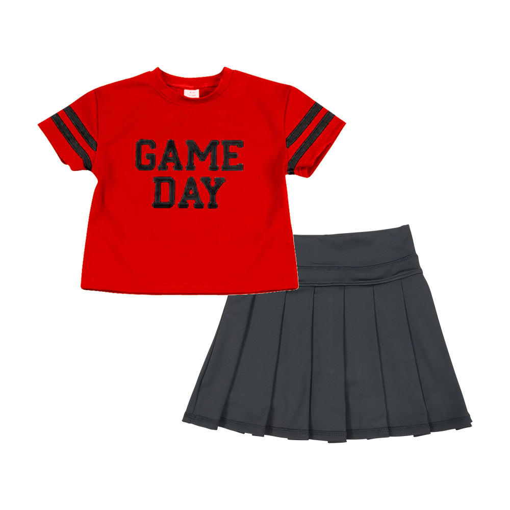 Preorder (moq 5)Baby Girls Red Game Day Cheer Team Top Yoga Skort Shorts Clothes Sets