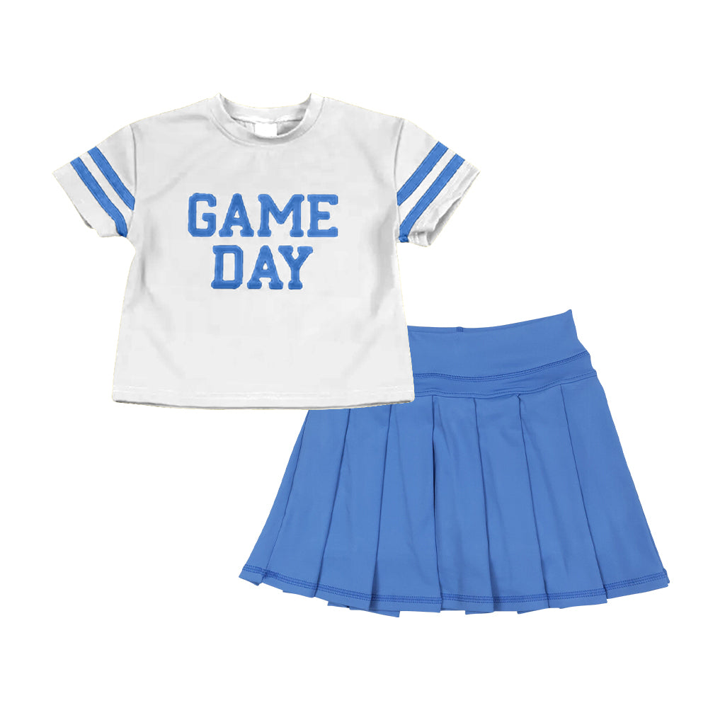Preorder (moq 5)Baby Girls Blue Game Day Cheer Team Top Yoga Skort Shorts Clothes Sets
