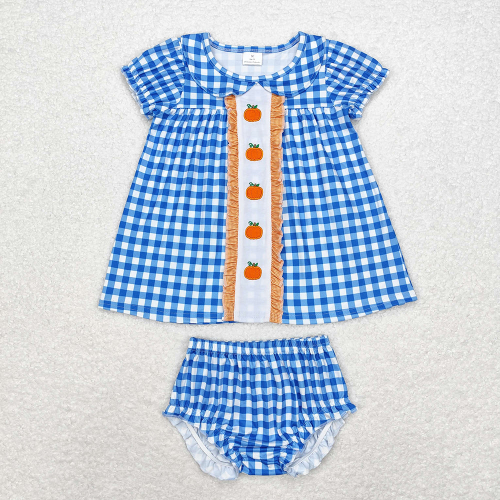 Sibling Girls Boys Blue Pumpkins Dresses Rompers Fall Clothes Sets