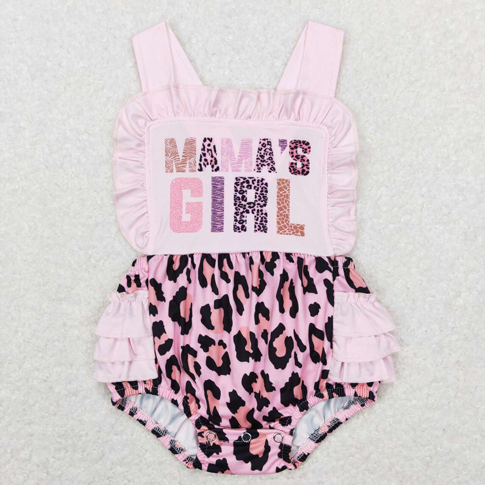 Baby Infant Girls Mama's Girl Straps Leopard Bubble Rompers