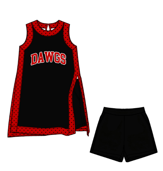 Preorder (moq 5) Baby Girls Sleeveless Dawgs Team Yoga Active Split Short Clothes Sets