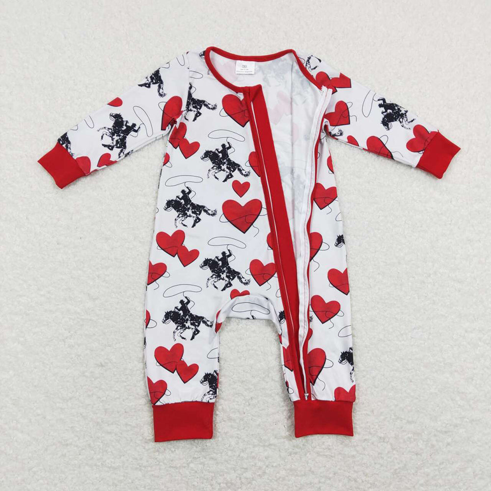 Baby Kids Rodeo Western Zip Valentines Hearts Rompers