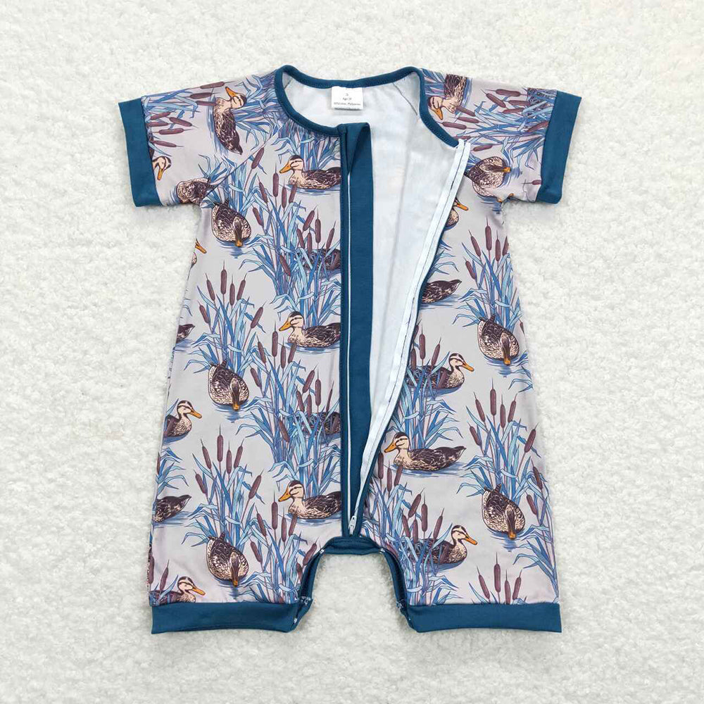 Baby Infant Boys Short Sleeve Ducks Zip Rompers