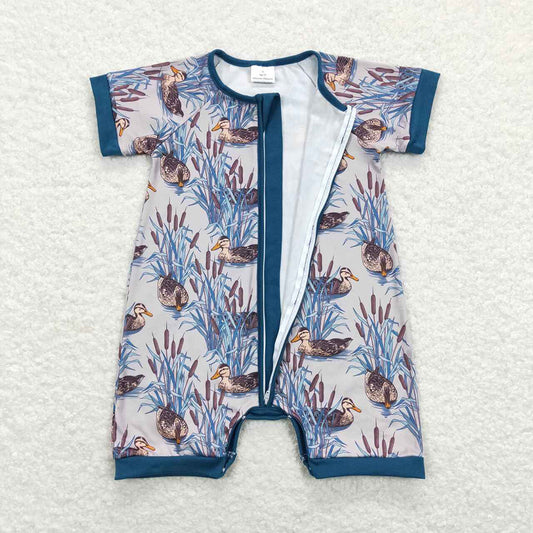 Baby Infant Boys Short Sleeve Ducks Zip Rompers
