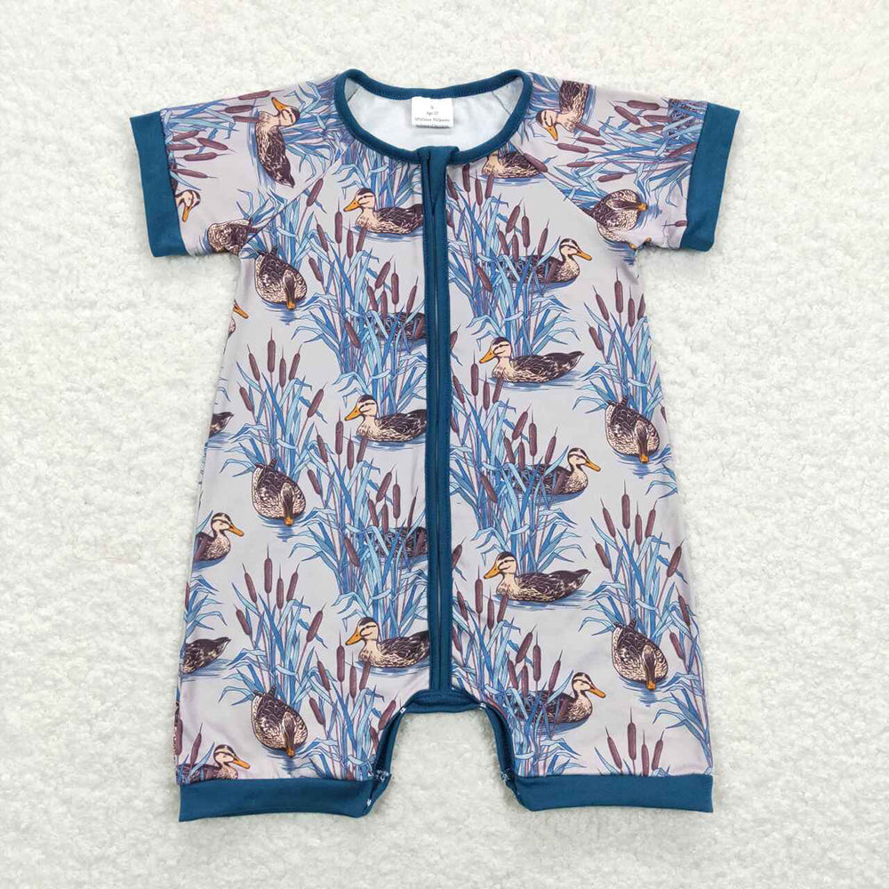 Baby Infant Boys Short Sleeve Ducks Zip Rompers