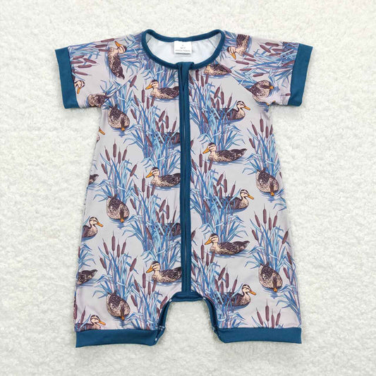 Baby Infant Boys Short Sleeve Ducks Zip Rompers
