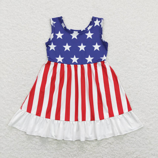 Baby Girls Sleeveless 4th Of July Stars Stripes Ruffle Dresses